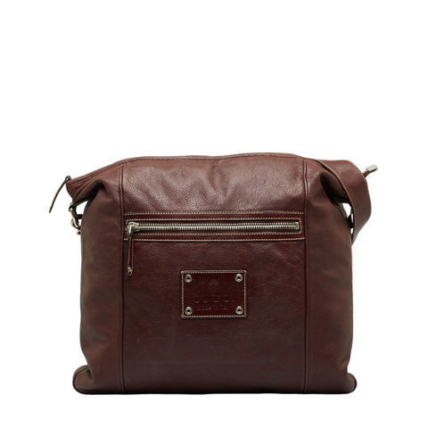 グッチ メッセンジャーバッグ クレスト 斜め掛け ショルダーバッグ 189684 ブラウン レザー レディース GUCCI 【中古】