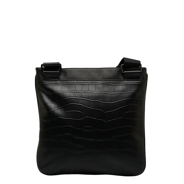 エンポリオ アルマーニ クロコ型押し 斜め掛け ショルダーバッグ ブラック レザー メンズ Emporio Armani 【中古】