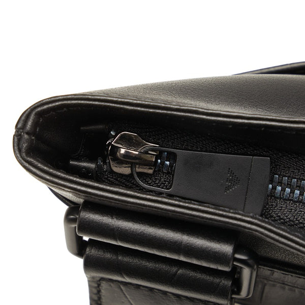 エンポリオ アルマーニ クロコ型押し 斜め掛け ショルダーバッグ ブラック レザー メンズ Emporio Armani 【中古】