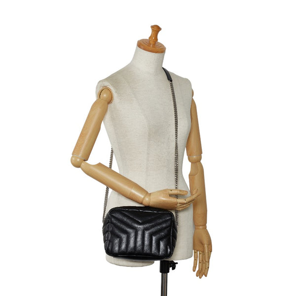 サンローラン ルル 斜め掛け チェーン ショルダーバッグ ボーリングバッグ 454317 ブラック レザー レディース SAINT LAURENT 【中古】