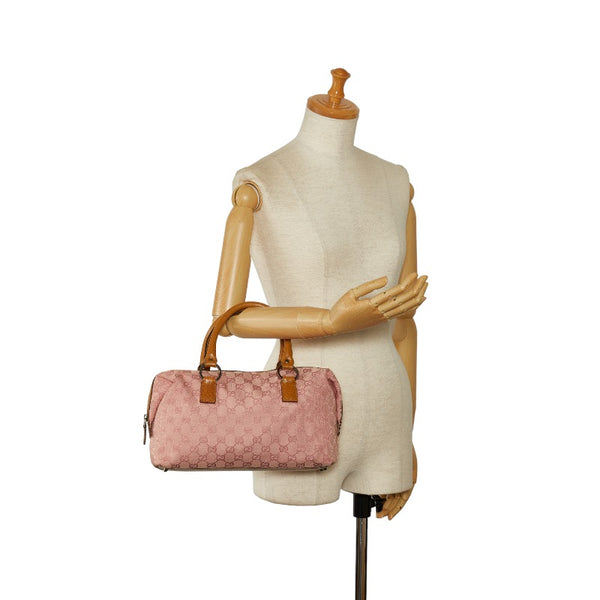 グッチ GGキャンバス ハンドバッグ ミニボストンバッグ 113009 ピンク ベージュ キャンバス レザー レディース GUCCI 【中古】