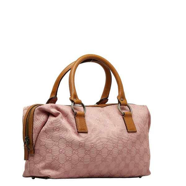 グッチ GGキャンバス ハンドバッグ ミニボストンバッグ 113009 ピンク ベージュ キャンバス レザー レディース GUCCI 【中古】