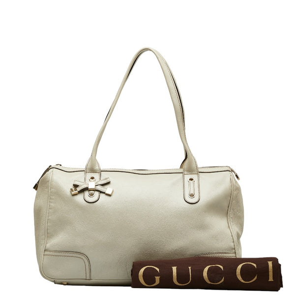 グッチ プリンシー リボン ショルダーバッグ トートバッグ 177052 アイボリー レザー レディース GUCCI 【中古】