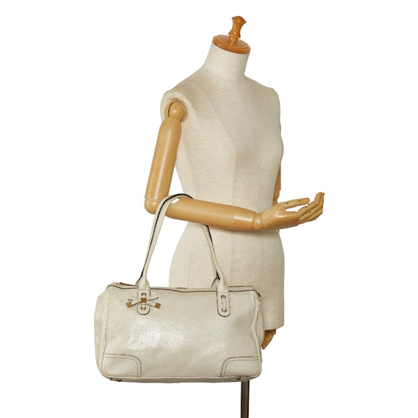 グッチ プリンシー リボン ショルダーバッグ トートバッグ 177052 アイボリー レザー レディース GUCCI 【中古】