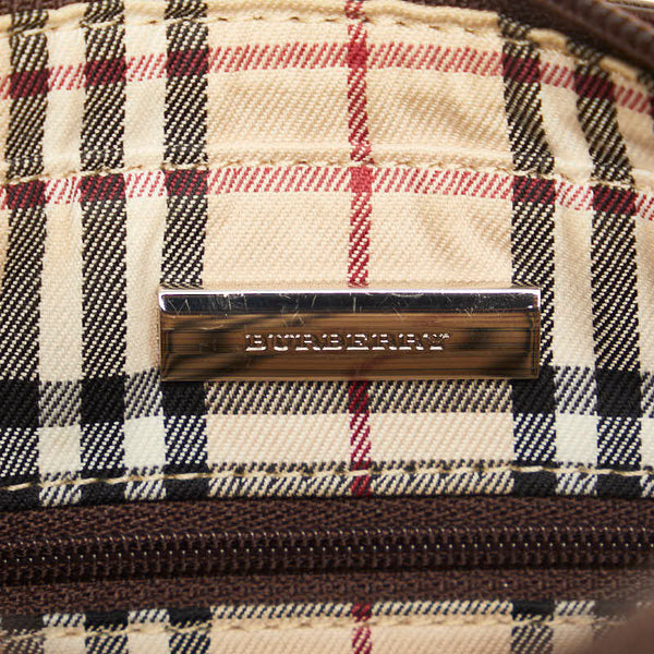 バーバリー ノバチェック ロゴ型押し ワンショルダーバッグ ブラウン レザー レディース BURBERRY 【中古】