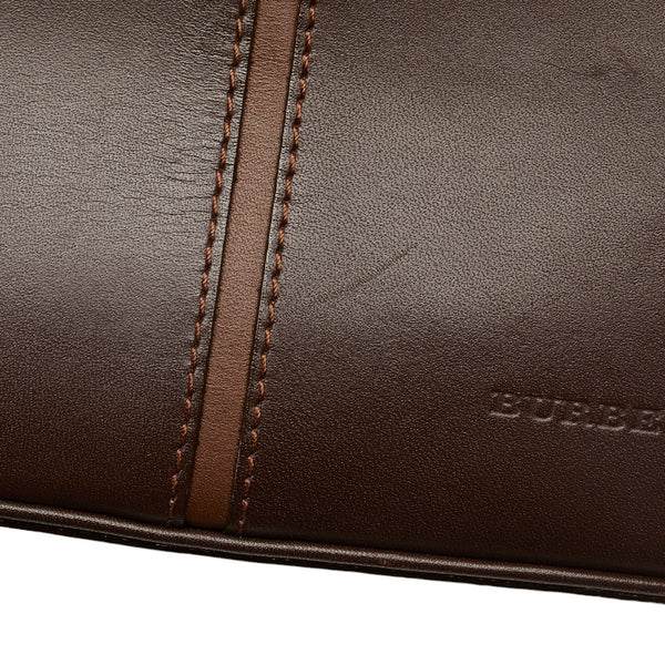 バーバリー ノバチェック ロゴ型押し ワンショルダーバッグ ブラウン レザー レディース BURBERRY 【中古】