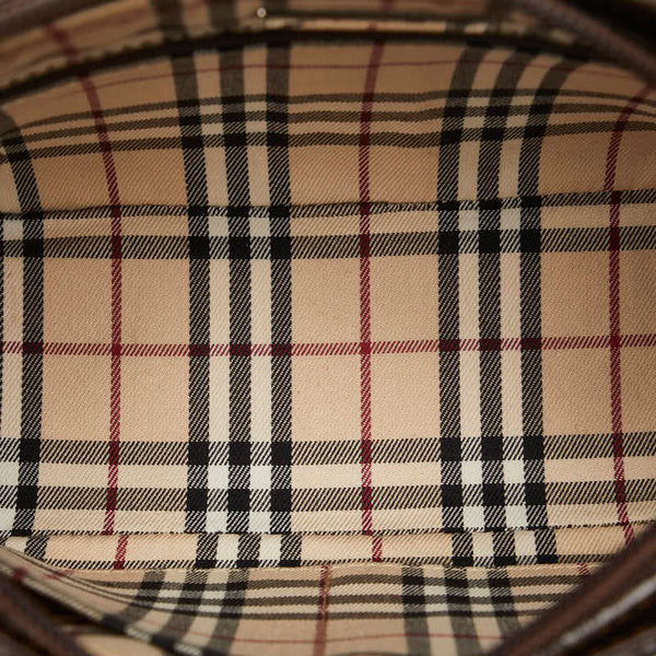 バーバリー ノバチェック ロゴ型押し ワンショルダーバッグ ブラウン レザー レディース BURBERRY 【中古】