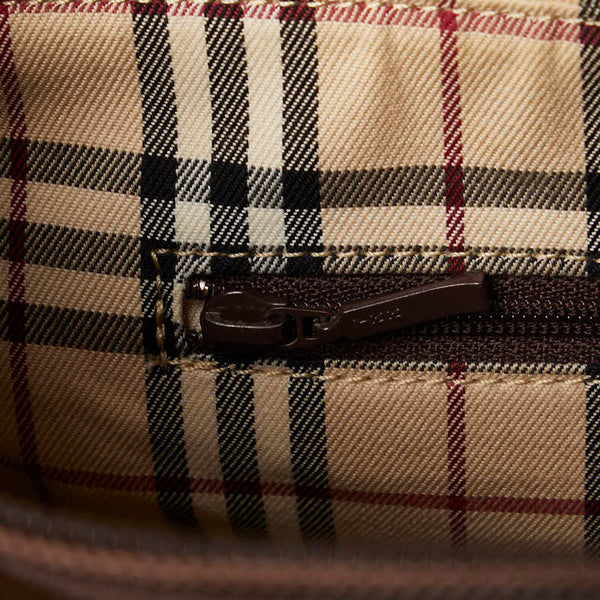 バーバリー ノバチェック ロゴ型押し ワンショルダーバッグ ブラウン レザー レディース BURBERRY 【中古】