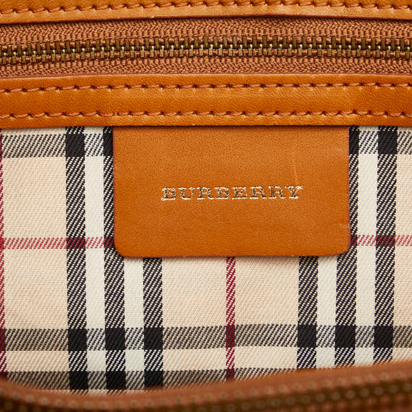 バーバリー ノバチェック ロゴ型押し ゴールド金具 ショルダーバッグ トートバッグ ブラウン レザー レディース BURBERRY 【中古】