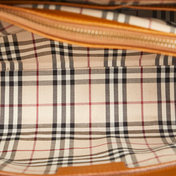 バーバリー ノバチェック ロゴ型押し ゴールド金具 ショルダーバッグ トートバッグ ブラウン レザー レディース BURBERRY 【中古】