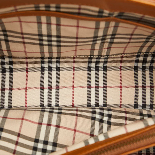 バーバリー ノバチェック ロゴ型押し ゴールド金具 ショルダーバッグ トートバッグ ブラウン レザー レディース BURBERRY 【中古】