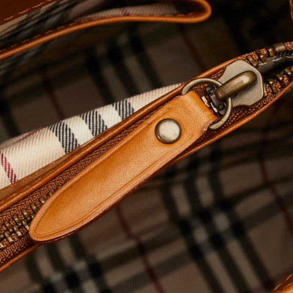 バーバリー ノバチェック ロゴ型押し ゴールド金具 ショルダーバッグ トートバッグ ブラウン レザー レディース BURBERRY 【中古】