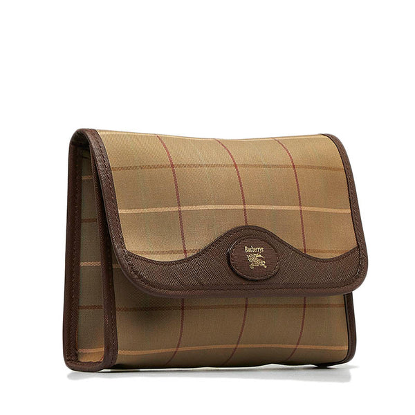 バーバリー チェック ポーチ カーキ ブラウン キャンバス レディース BURBERRY 【中古】