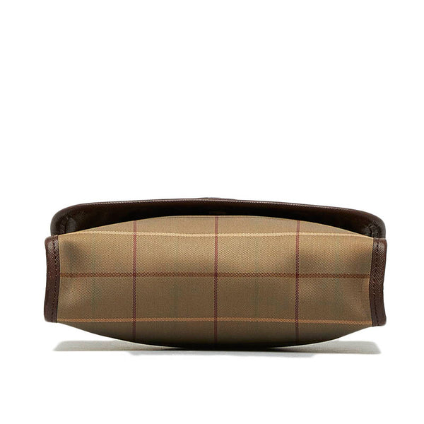 バーバリー チェック ポーチ カーキ ブラウン キャンバス レディース BURBERRY 【中古】