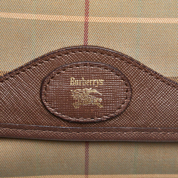 バーバリー チェック ポーチ カーキ ブラウン キャンバス レディース BURBERRY 【中古】