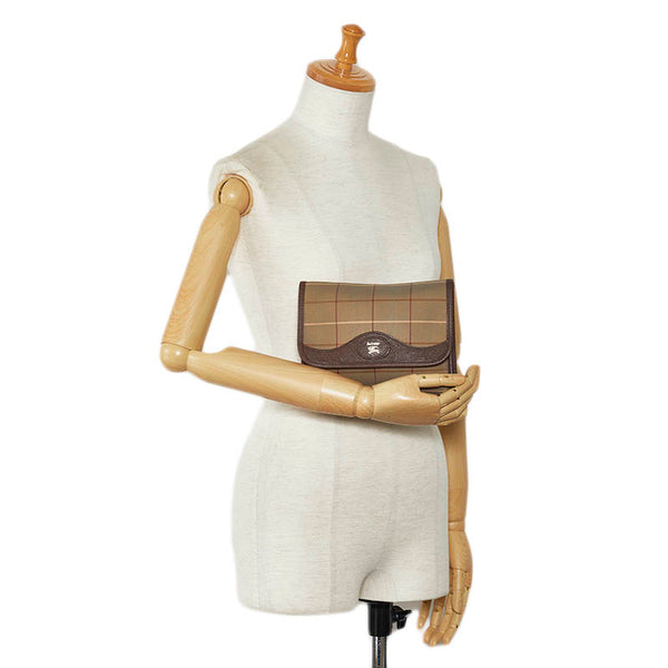 バーバリー チェック ポーチ カーキ ブラウン キャンバス レディース BURBERRY 【中古】