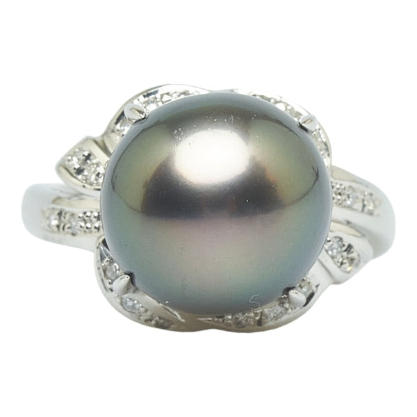 Pt900 プラチナ 黒蝶真珠11.6mm ダイヤ0.14ct リング 指輪 レディース 11.5号 【中古】