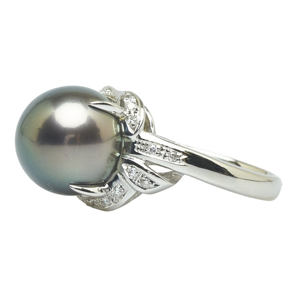 Pt900 プラチナ 黒蝶真珠11.6mm ダイヤ0.14ct リング 指輪 レディース 11.5号 【中古】
