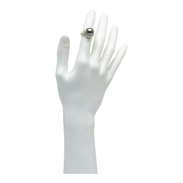 Pt900 プラチナ 黒蝶真珠11.6mm ダイヤ0.14ct リング 指輪 レディース 11.5号 【中古】