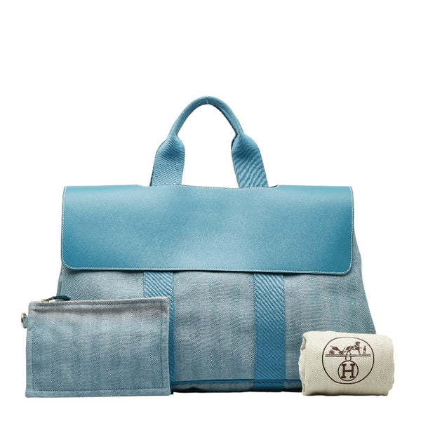 エルメス ヴァルパライソMM ハンドバッグ トートバッグ ブルージーン トワルシェブロン レザー レディース HERMES 【中古】