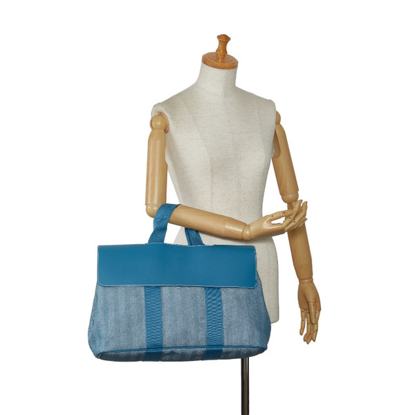 エルメス ヴァルパライソMM ハンドバッグ トートバッグ ブルージーン トワルシェブロン レザー レディース HERMES 【中古】