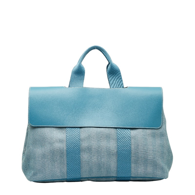 エルメス ヴァルパライソMM ハンドバッグ トートバッグ ブルージーン トワルシェブロン レザー レディース HERMES 【中古】