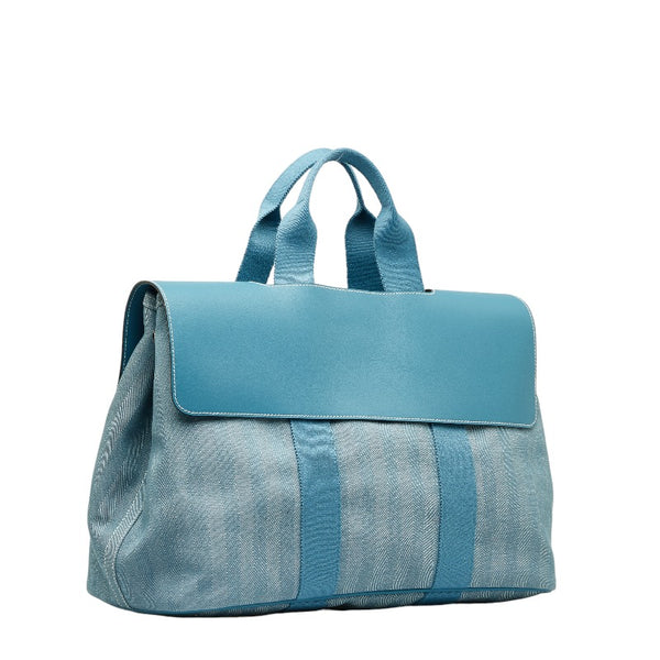 エルメス ヴァルパライソMM ハンドバッグ トートバッグ ブルージーン トワルシェブロン レザー レディース HERMES 【中古】