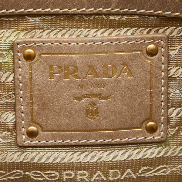 プラダ ロゴ ハンドバッグ ショルダーバッグ 2WAY グレージュ ベージュ レザー レディース PRADA 【中古】
