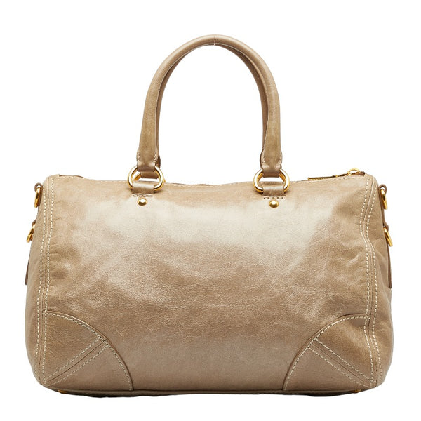 プラダ ロゴ ハンドバッグ ショルダーバッグ 2WAY グレージュ ベージュ レザー レディース PRADA 【中古】