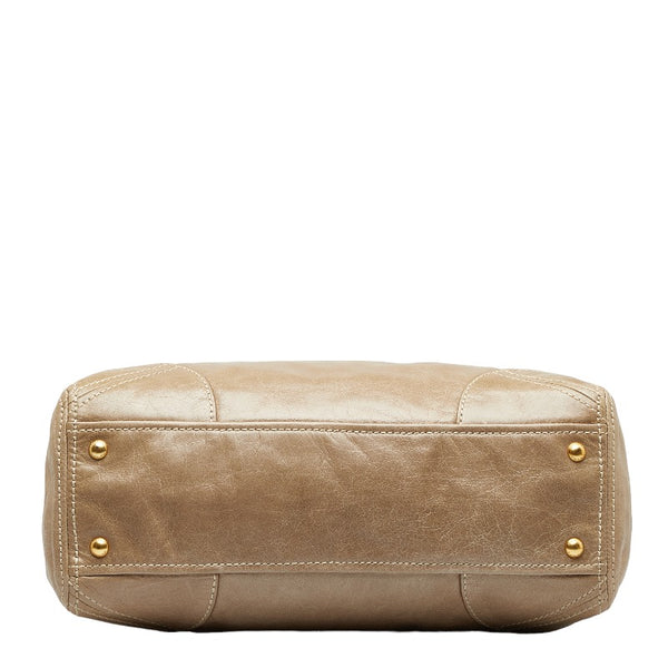 プラダ ロゴ ハンドバッグ ショルダーバッグ 2WAY グレージュ ベージュ レザー レディース PRADA 【中古】