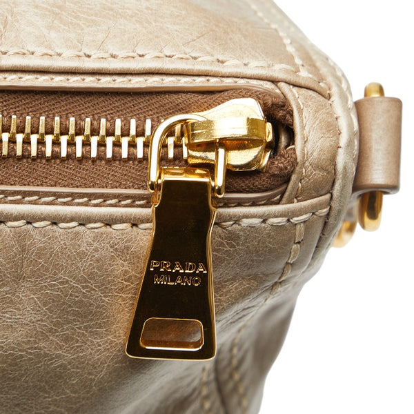 プラダ ロゴ ハンドバッグ ショルダーバッグ 2WAY グレージュ ベージュ レザー レディース PRADA 【中古】