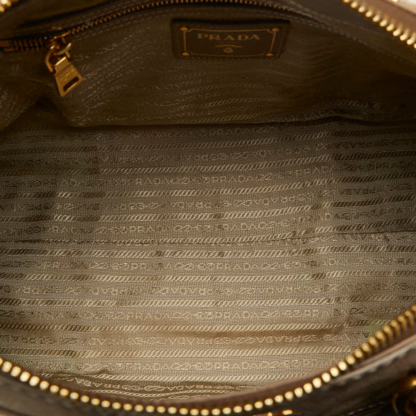 プラダ ロゴ ハンドバッグ ショルダーバッグ 2WAY グレージュ ベージュ レザー レディース PRADA 【中古】