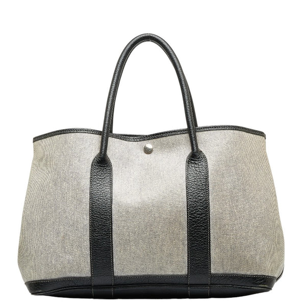 エルメス ガーデンパーティPM トートバッグ ブラック グレー シルバー金具 ブッフル トワルアッシュ レディース HERMES 【中古】