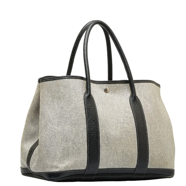 エルメス ガーデンパーティPM トートバッグ ブラック グレー シルバー金具 ブッフル トワルアッシュ レディース HERMES 【中古】