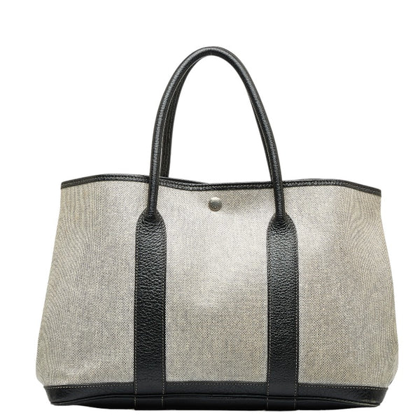エルメス ガーデンパーティPM トートバッグ ブラック グレー シルバー金具 ブッフル トワルアッシュ レディース HERMES 【中古】