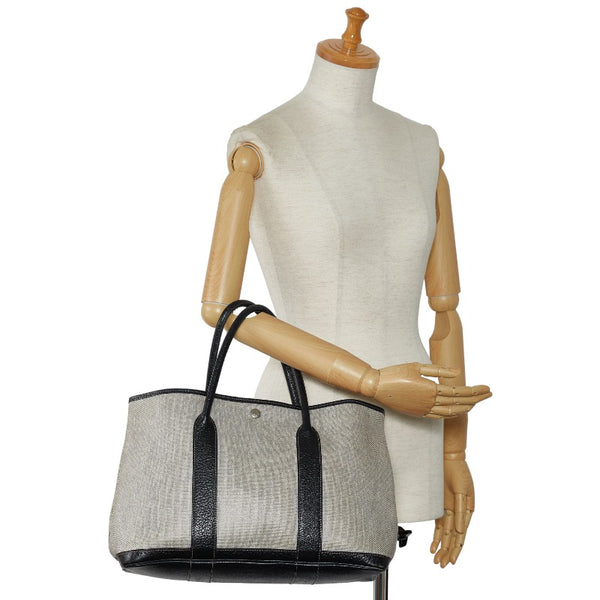 エルメス ガーデンパーティPM トートバッグ ブラック グレー シルバー金具 ブッフル トワルアッシュ レディース HERMES 【中古】