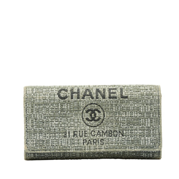 シャネル ドーヴィル ココマーク 長財布 ブラック キャンバス レザー レディース CHANEL 【中古】
