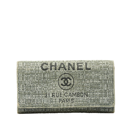 シャネル ドーヴィル ココマーク 長財布 ブラック キャンバス レザー レディース CHANEL 【中古】