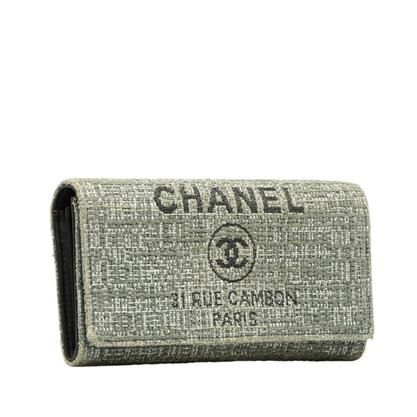 シャネル ドーヴィル ココマーク 長財布 ブラック キャンバス レザー レディース CHANEL 【中古】