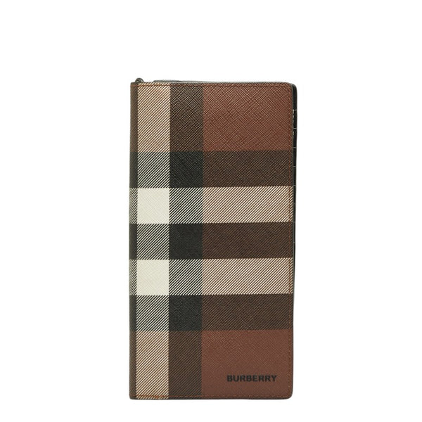 バーバリー チェック コンチネンタルウォレット 長財布 ブラウン PVC レザー メンズ BURBERRY 【中古】