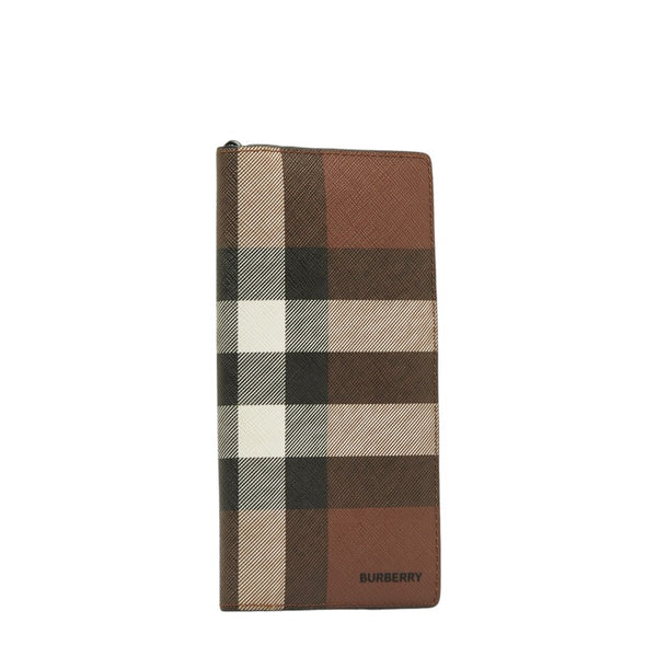 バーバリー チェック コンチネンタルウォレット 長財布 ブラウン PVC レザー メンズ BURBERRY 【中古】