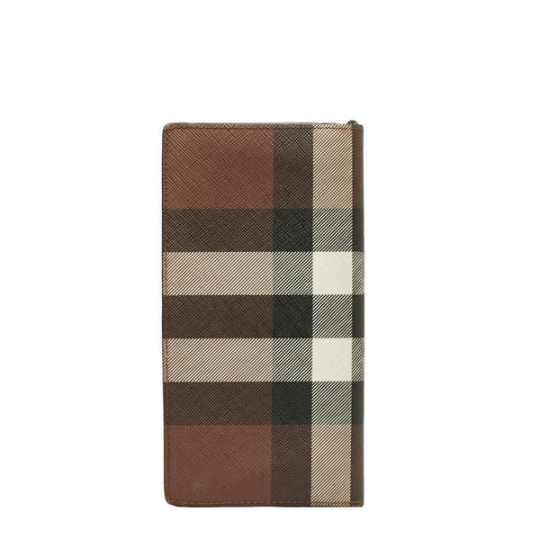 バーバリー チェック コンチネンタルウォレット 長財布 ブラウン PVC レザー メンズ BURBERRY 【中古】
