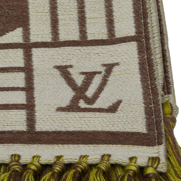 ルイ ヴィトン カラコラム マフラー グレー グリーン ベージュ ウール シルク レディース LOUIS VUITTON 【中古】