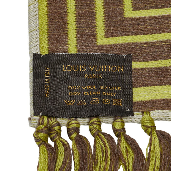 ルイ ヴィトン カラコラム マフラー グレー グリーン ベージュ ウール シルク レディース LOUIS VUITTON 【中古】