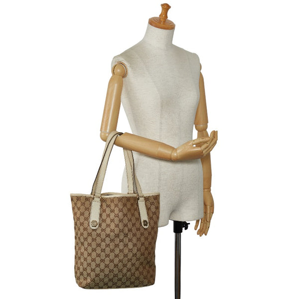 グッチ GGキャンバス ショルダーバッグ トートバッグ 153009 ベージュ ホワイト キャンバス レザー レディース GUCCI 【中古】