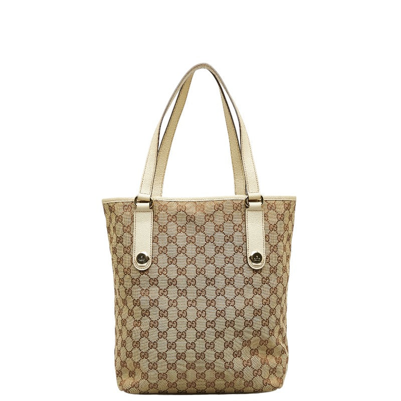 グッチ GGキャンバス ショルダーバッグ トートバッグ 153009 ベージュ ホワイト キャンバス レザー レディース GUCCI 【中古】
