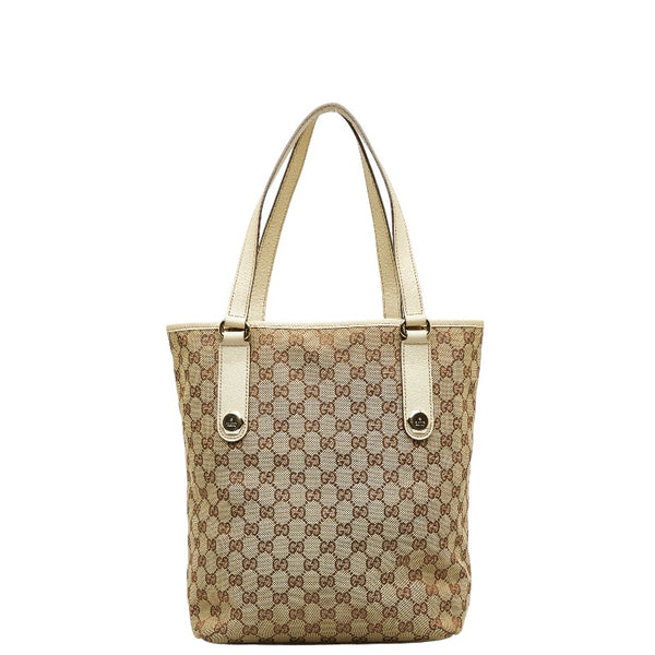 グッチ GGキャンバス ショルダーバッグ トートバッグ 153009 ベージュ ホワイト キャンバス レザー レディース GUCCI 【中古】