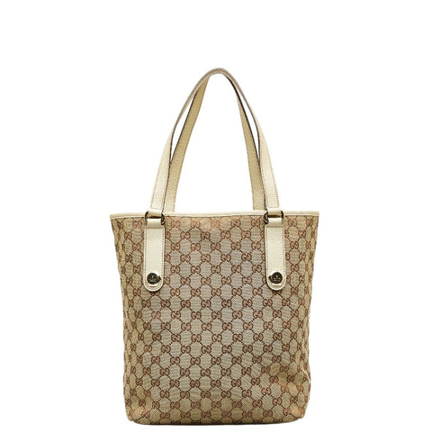 グッチ GGキャンバス ショルダーバッグ トートバッグ 153009 ベージュ ホワイト キャンバス レザー レディース GUCCI 【中古】