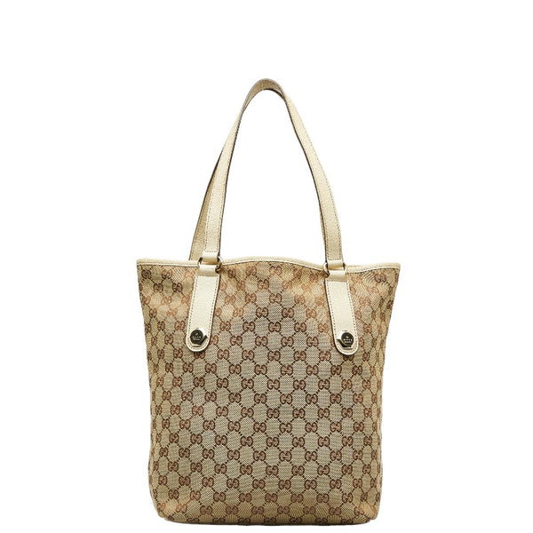 グッチ GGキャンバス ショルダーバッグ トートバッグ 153009 ベージュ ホワイト キャンバス レザー レディース GUCCI 【中古】