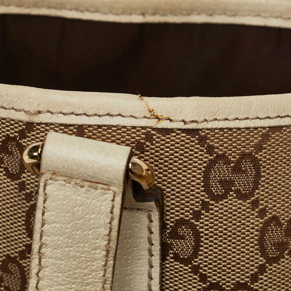 グッチ GGキャンバス ショルダーバッグ トートバッグ 153009 ベージュ ホワイト キャンバス レザー レディース GUCCI 【中古】